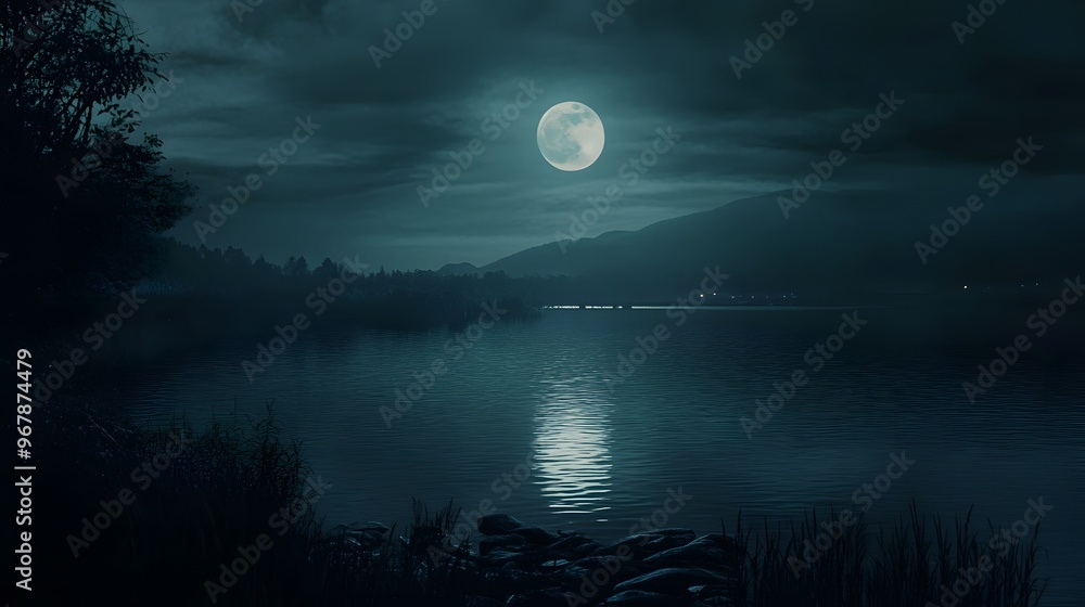 Serene Moonlight over a Lake Serene Moonlight over a Lake
