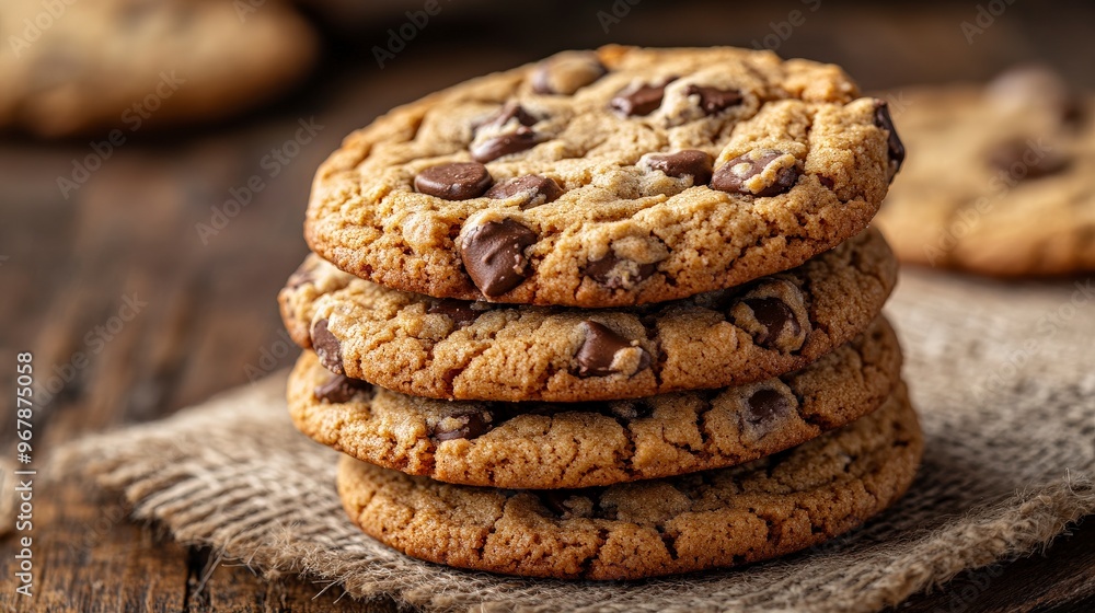 Close-Up of Homemade Chocolate Chip Cookies with Walnuts Close-Up of Homemade Chocolate Chip Cookies with Walnuts