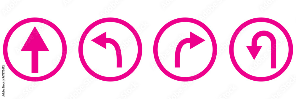Go Straight This Way One Way Only U Turn Left and Right Black Arrow Sign Direction Icon Set. Vector Image. Go Straight This Way One Way Only U Turn Left and Right Black Arrow Sign Direction Icon Set. Vector Image.