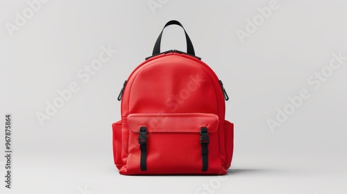 A red backpack with a black strap