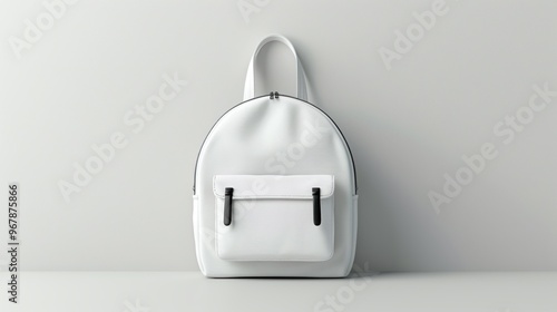 A white backpack with a zipper on the top