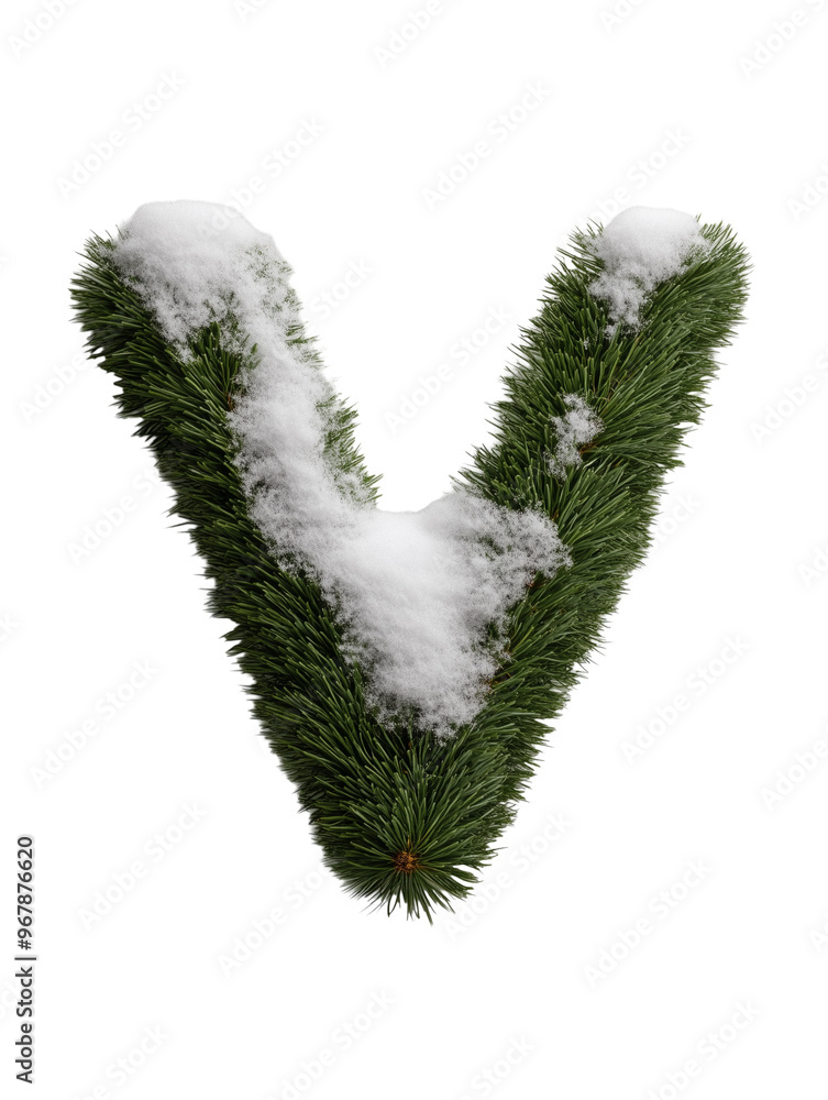 letter V made of Christmas tree branches with snow isolated on transparent background letter V made of Christmas tree branches with snow isolated on transparent background