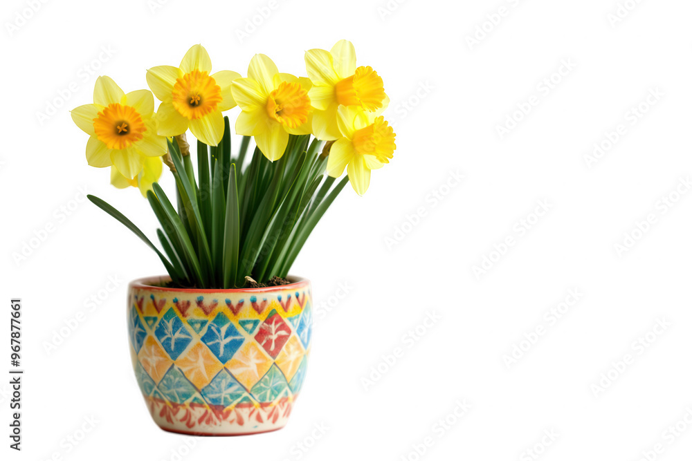 A vibrant pot of yellow daffodils adds a cheerful touch to any space. A vibrant pot of yellow daffodils adds a cheerful touch to any space.