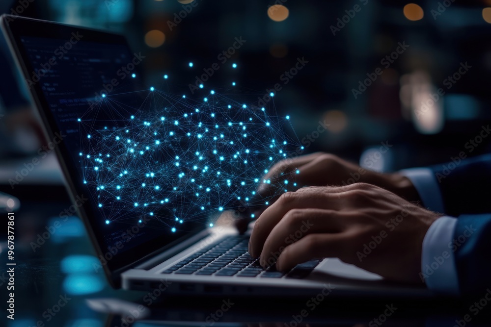 Digital Network Visualization on Laptop Digital Network Visualization on Laptop