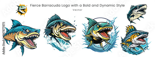 Aggressive Barracuda Fish Logos Vector Illustration