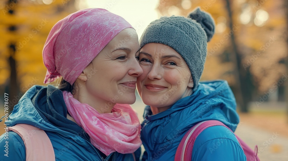 Obraz premium Women Embracing for Cancer Support and Friendship
