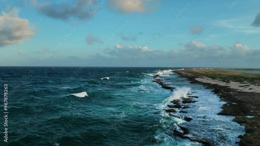 Aerial view of serene tropical reef with beautiful coastline and azure ocean, Caribbean. Aerial view of serene tropical reef with beautiful coastline and azure ocean, Caribbean.