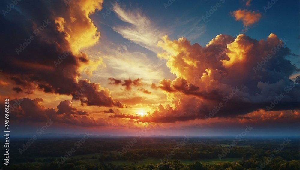 Digital painting of a dramatic sunrise sky with realistic clouds and vivid colors. Digital painting of a dramatic sunrise sky with realistic clouds and vivid colors.