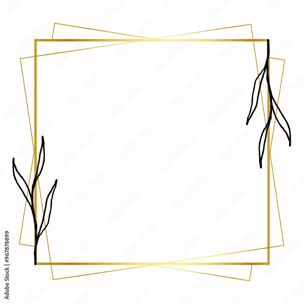 Frame png with gold geometric shape and simple flower drawing on transparent background Frame png with gold geometric shape and simple flower drawing on transparent background