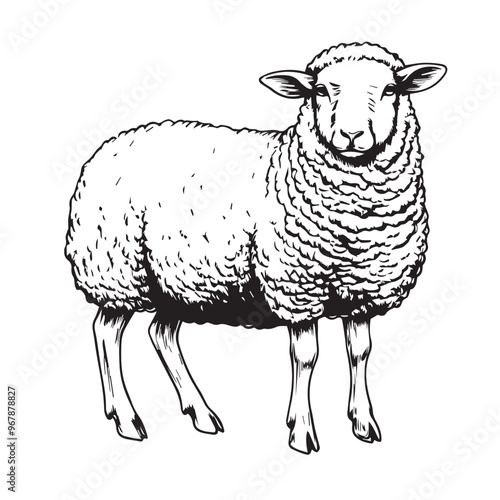 Sheep in cartoon, doodle style . Image for t-shirt, web, mobile apps and ui. Isolated 2d vector illustration in logo, icon, sketch style, Eps 10, black and white. AI Generative