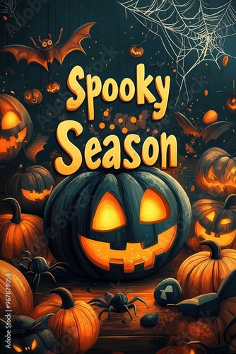 Spooky season: enchanting halloween scene with glowing jack-o'-lanterns and webs
