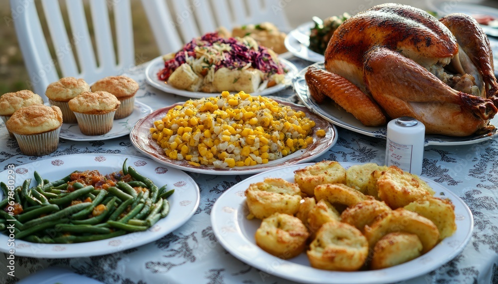 Delicious Thanksgiving Feast with Traditional Turkey and Holiday food item Delicious Thanksgiving Feast with Traditional Turkey and Holiday food item