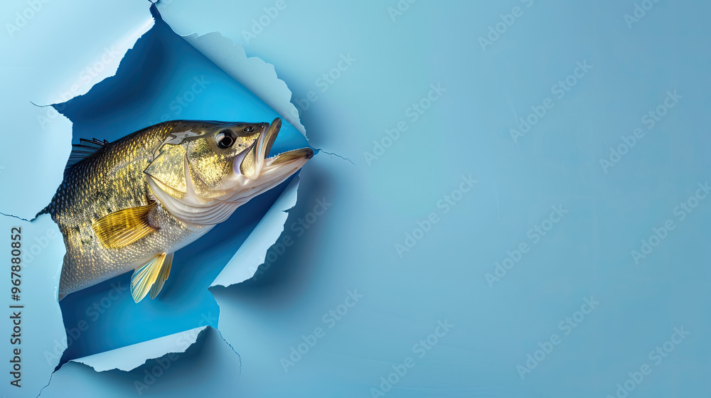 cute bass peeking through a hole in a blue paper wall cute bass peeking through a hole in a blue paper wall