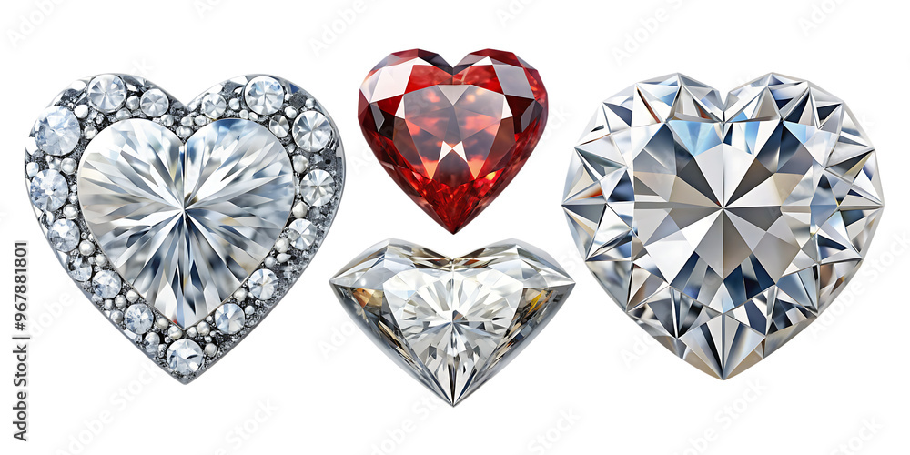 Set of heart diamonds PNG isolated on white background.AI GENERATED Set of heart diamonds PNG isolated on white background.AI GENERATED