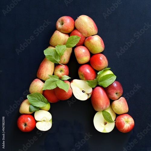 Letter A made from apple. Alphabet food