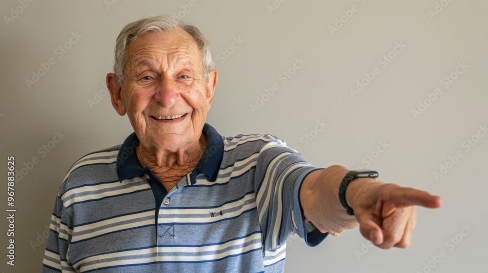 The Elderly Man Pointing Joyfully The Elderly Man Pointing Joyfully