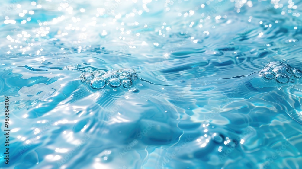 Abstract nature background of blue water with ripples, bubbles under sunlight creating a cosmetic moisturizer aesthetic. Abstract nature background of blue water with ripples, bubbles under sunlight creating a cosmetic moisturizer aesthetic.