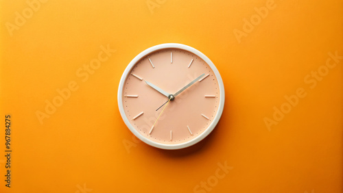 Wallpaper Mural A stylish analogue wall clock with pastel pink face and white frame, set against vibrant orange background, adds modern touch to any space Torontodigital.ca