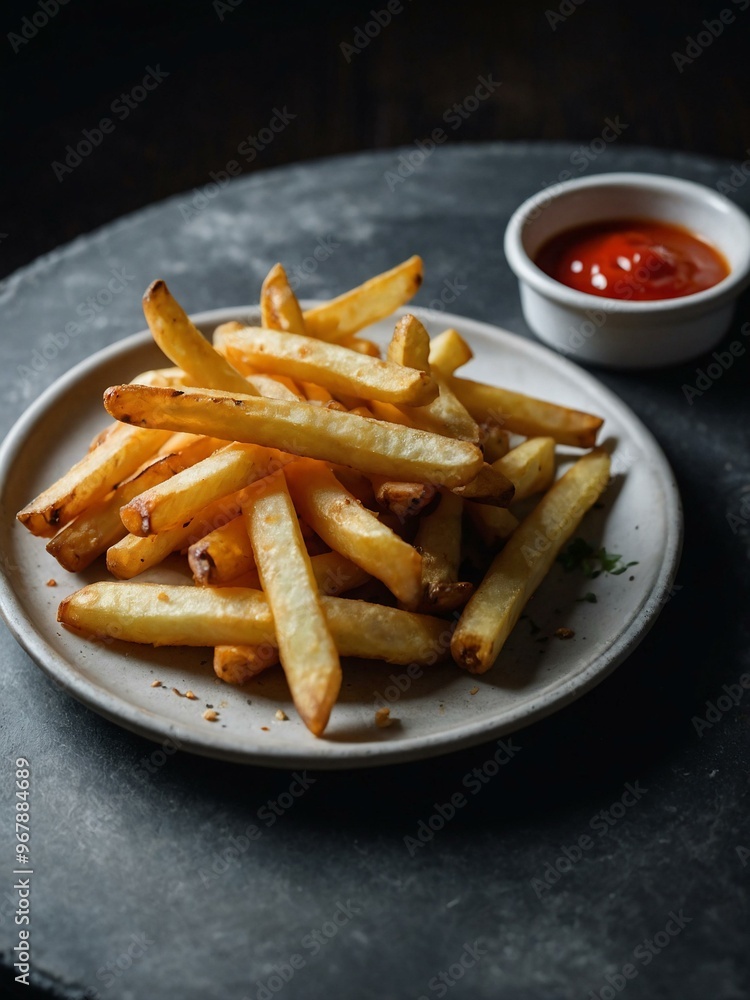 French fries served on a plate. French fries served on a plate.