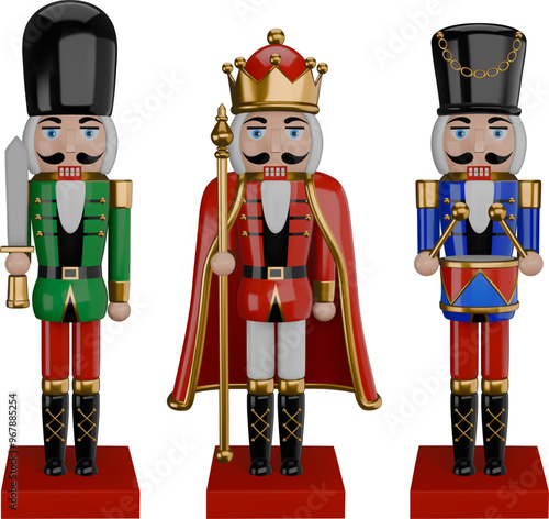 set of christmas nutcracker. collection of isolated nutcrackers 3d illustration