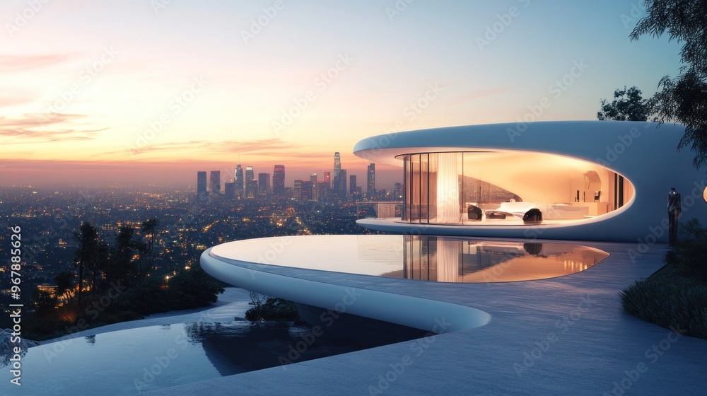 Fototapeta premium Futuristic Villa With Stunning Cityscape
