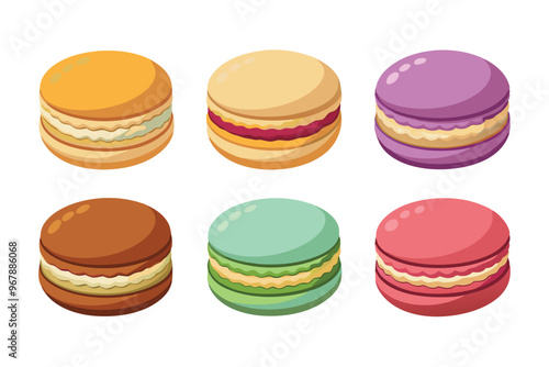 Set of different types Macaron cookies drawing vector illustration on white background