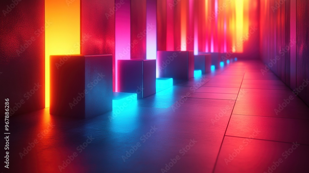 Photo of geometric shapes in bold neon colors, with sharp lines and glowing edges, futuristic design modern technology Photo of geometric shapes in bold neon colors, with sharp lines and glowing edges, futuristic design modern technology