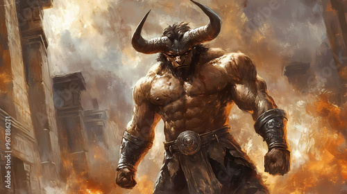 Minotaur from greek legend. Minotaur. Illustration