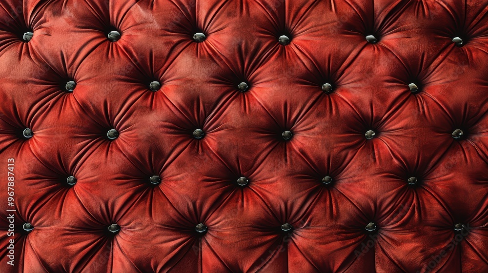 A close up of a red velvet couch with red buttons A close up of a red velvet couch with red buttons