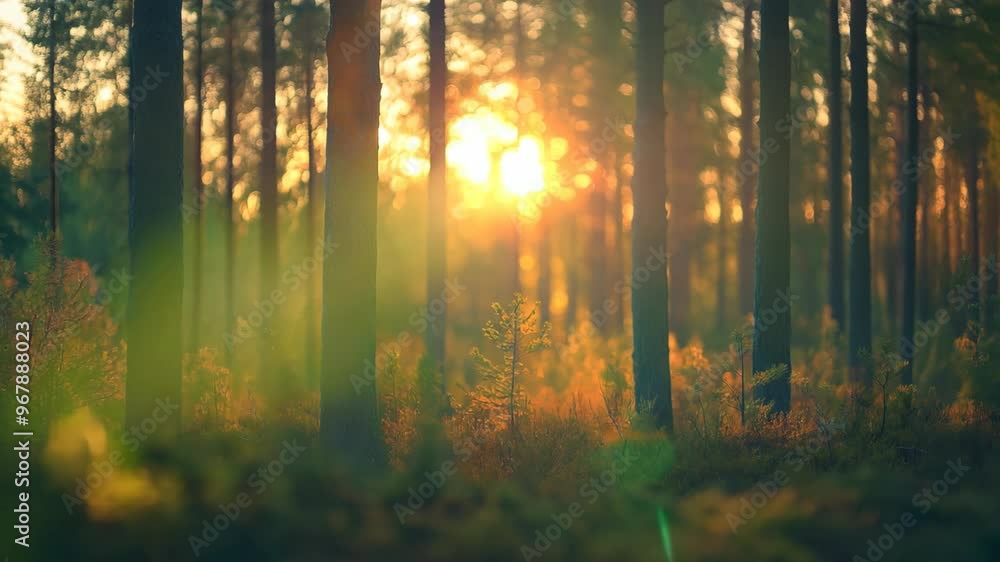 sunlit autumn forest with tall pine trees sunlit autumn forest with tall pine trees