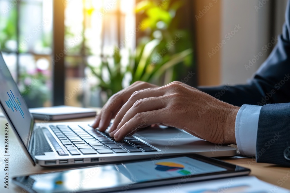 Businessman Working on Laptop in Office Businessman Working on Laptop in Office