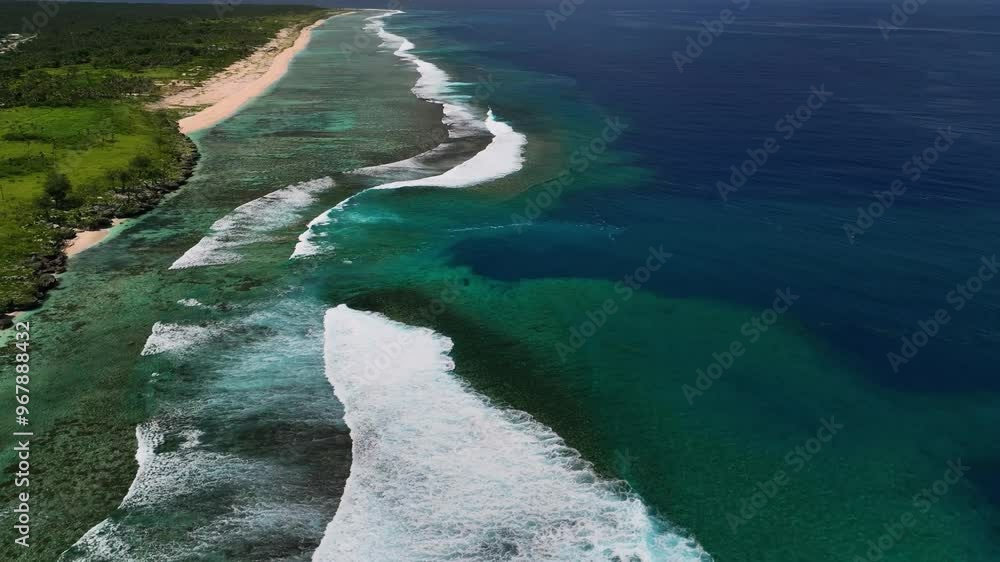 Aerial view of tropical island reef with turquoise ocean and beautiful coastline, Tonga. Aerial view of tropical island reef with turquoise ocean and beautiful coastline, Tonga.