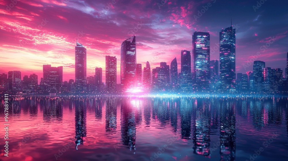 Fototapeta premium Virtual Reality Dreamscapes: Futuristic Cityscapes in Vibrant Surrealism