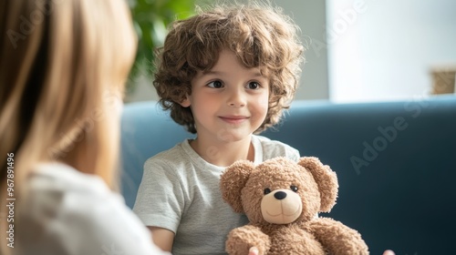 Empowering Play Therapy: Child with Special Needs and Counselor Engaging in Imaginative Play with Soft Toy in Therapeutic Setting