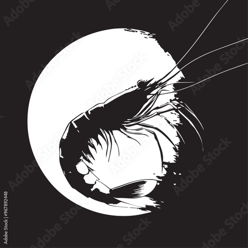 Shrimp in cartoon, doodle style . Image for t-shirt, web, mobile apps and ui. Isolated 2d vector illustration in logo, icon, sketch style, Eps 10, black and white. AI Generative
