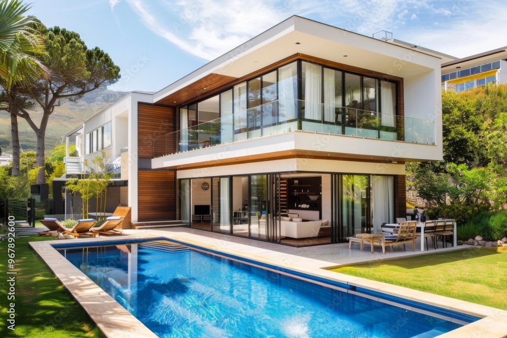Fototapeta premium Small modern design home with backyard pool