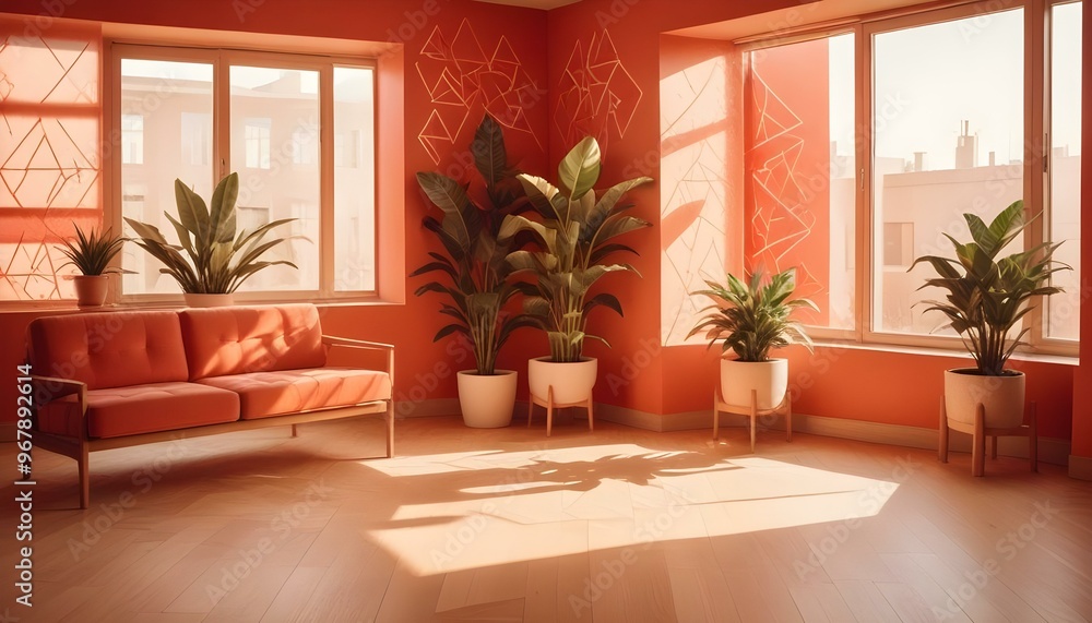 Photo interior modern design room 3d illustration; Photo interior modern design room 3d illustration;