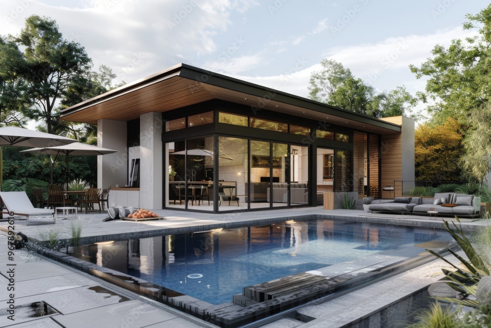Small modern design home with backyard pool Small modern design home with backyard pool