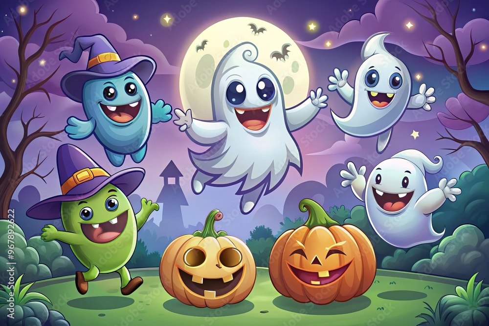 Playful cartoon ghosts and goblins Playful cartoon ghosts and goblins