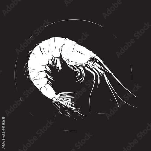 Shrimp in cartoon, doodle style . Image for t-shirt, web, mobile apps and ui. Isolated 2d vector illustration in logo, icon, sketch style, Eps 10, black and white. AI Generative