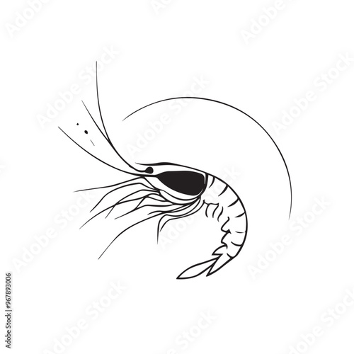 Shrimp in cartoon, doodle style . Image for t-shirt, web, mobile apps and ui. Isolated 2d vector illustration in logo, icon, sketch style, Eps 10, black and white. AI Generative