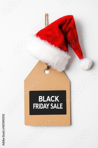 Wallpaper Mural Festive tag featuring a Black Friday sale and a Santa hat, perfect for holiday promotions and marketing. Torontodigital.ca