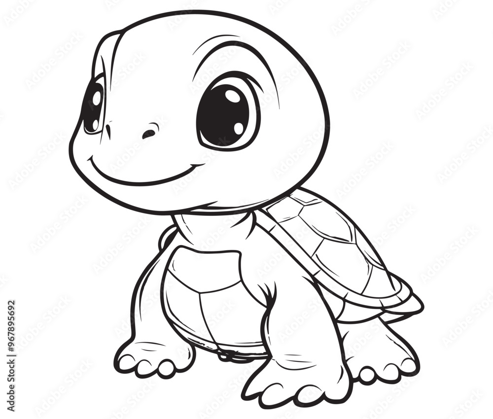 Coloring book with character kids turtle outline illustration Coloring book with character kids turtle outline illustration
