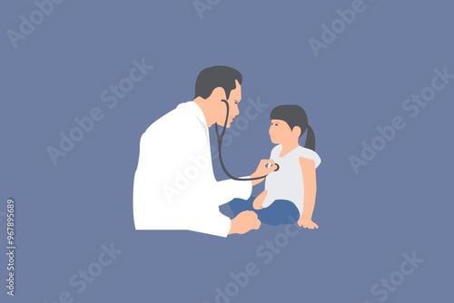 Doctor examining little child patient with stethoscope. Hospital concept, healthcare service.
