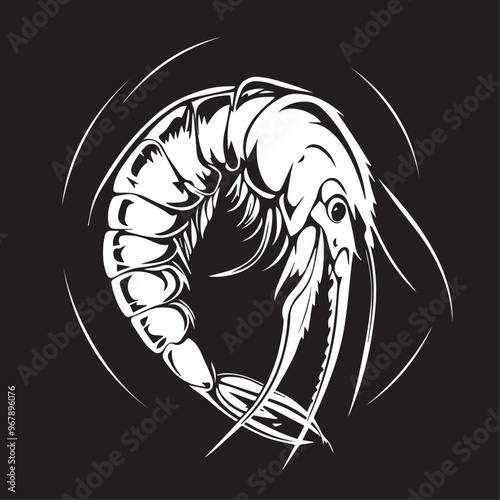 Shrimp in cartoon, doodle style . Image for t-shirt, web, mobile apps and ui. Isolated 2d vector illustration in logo, icon, sketch style, Eps 10, black and white. AI Generative