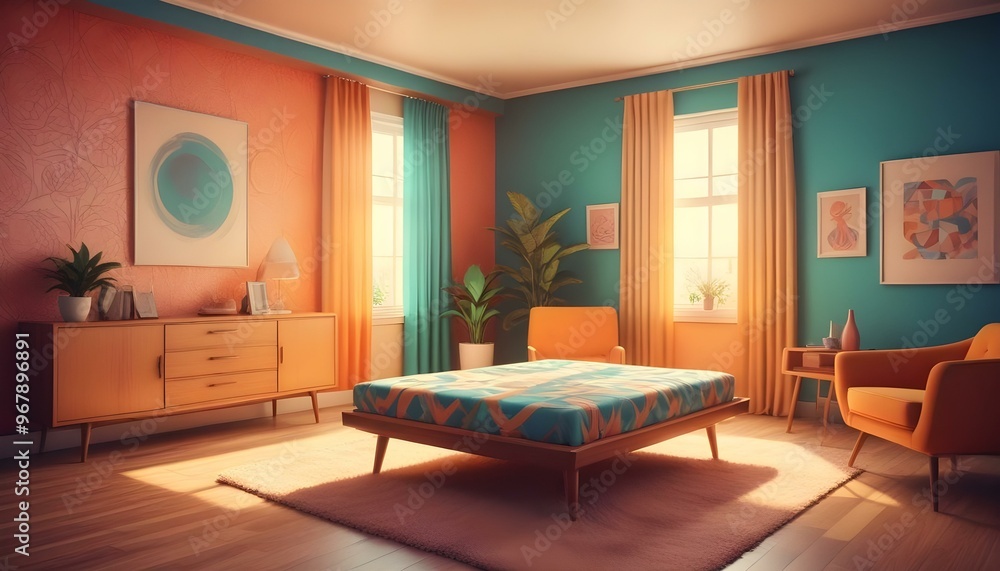 Photo interior modern design room 3d illustration; Photo interior modern design room 3d illustration;