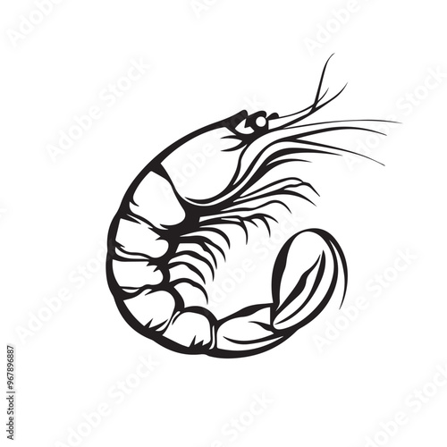 Shrimp in cartoon, doodle style . Image for t-shirt, web, mobile apps and ui. Isolated 2d vector illustration in logo, icon, sketch style, Eps 10, black and white. AI Generative