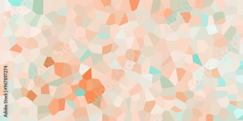 Abstract mosaic made of broken crockery and tableware background. Mosaic pattern with an orange , aqua and beige color palette light elegant marble ceramic pieces wall background 