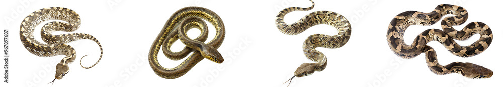 Obraz premium Epicrates cenchria, rainbow boa, sniffing its tongue out on white background