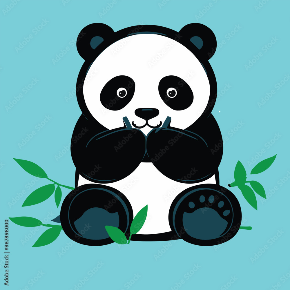 Fototapeta premium Draw a 2D vector of a cute panda munching on bamboo